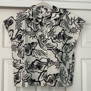 Madewell Black and White Linen Shell Button Down Short Sleeve Shirt